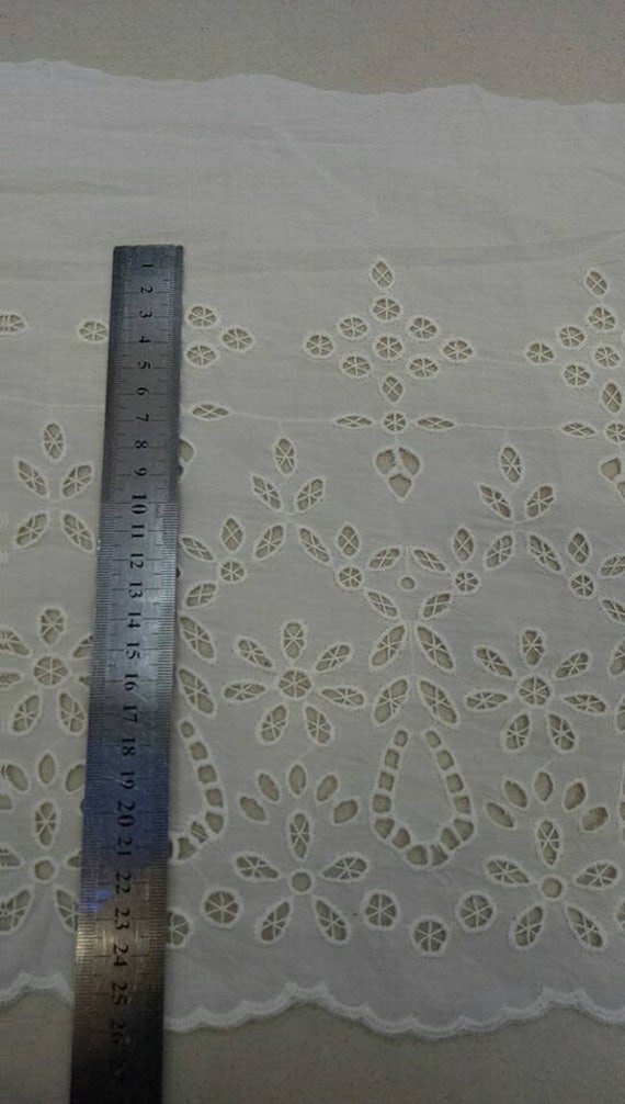 natural Cotton Lace trim, embroidered eyelet lace trim, cotton lace trim with hollowed out floral, cotton eyelet lace trimming