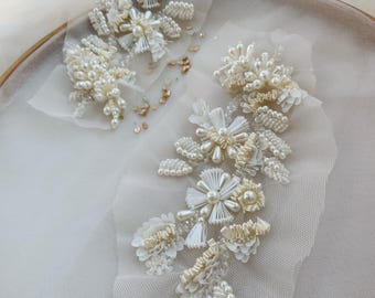 3d hand sewn flower applique, 3d floral embroidery patch for dress alteration, millinery supplies