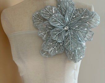 Gray bead flowers applique for couture dance costume headpiece