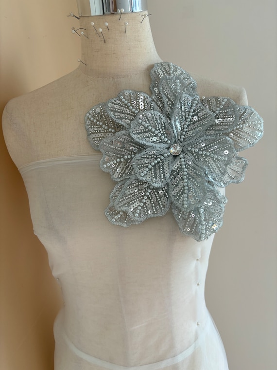 Gray bead flowers applique for couture dance costume headpiece