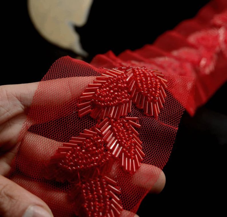 1.7 yards rose gold heavy bead trim with leaves bugle bead Etsy