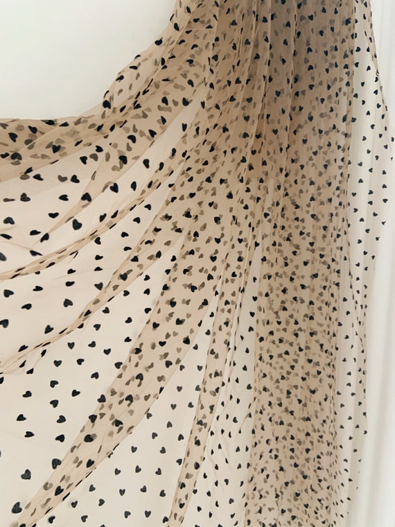 Nude tan tulle Lace fabric with velvet hearts, tulle mesh fabric with velvet dot, new arrival, hot selling