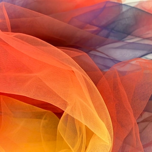 orange tone  tulle fabric with Gradient colors, ombre style tulle mesh lace fabric, diy dye tule fabric with sunset colors