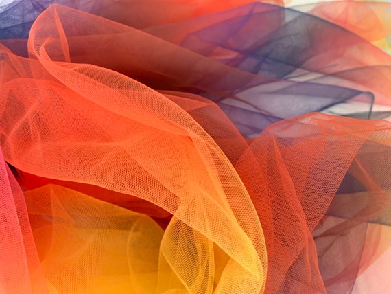 orange tone  tulle fabric with Gradient colors, ombre style tulle mesh lace fabric, diy dye tule fabric with sunset colors