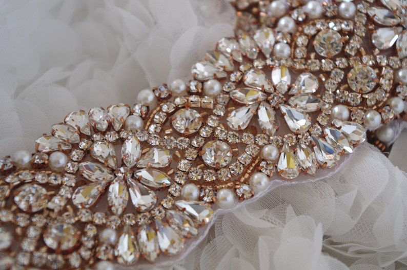 rose gold rhinestone sash sell by YARD 
