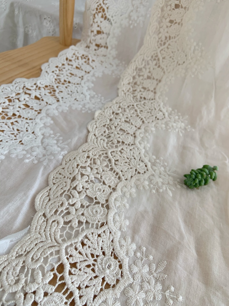 natural Cotton Lace trim, embroidered eyelet lace trim, cotton lace trim with hollowed out floral, cotton eyelet lace trim image 4