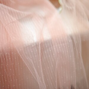 light pink tulle Lace fabric with polka dots and strips, Embroidered tulle mesh lace fabric with checks