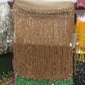2 yards bead Fringe trim for haute couture ｜handmade bead fringe tassel trim ｜ rose gold |