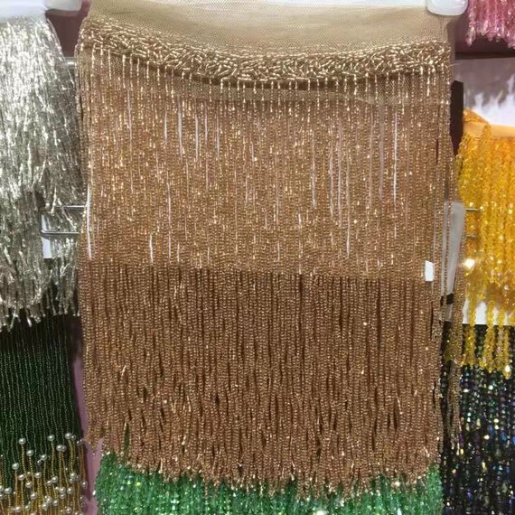 2 yards bead Fringe trim for haute couture ｜handmade bead fringe tassel trim ｜ rose gold |