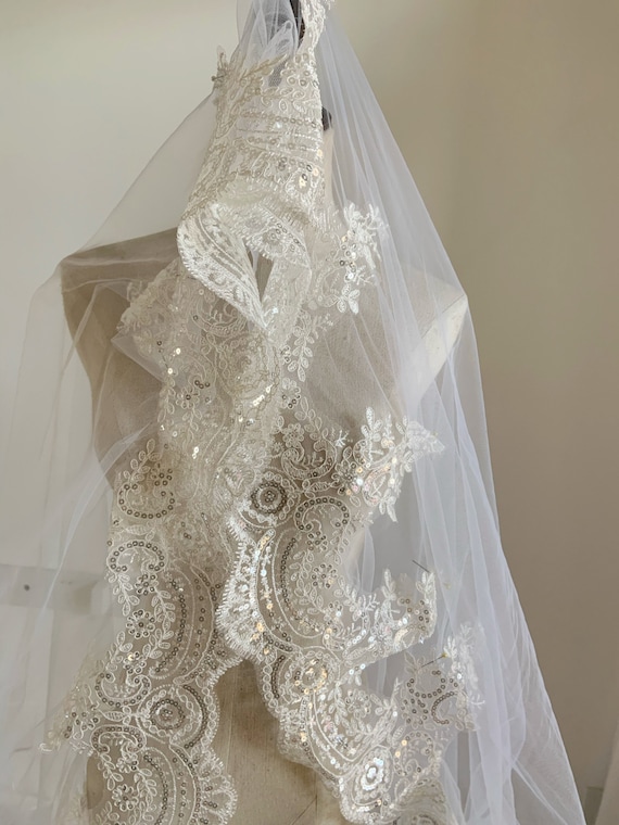 ivory sequined lace trim, alencon lace trim, ivory cord lace trim, bridal lace trim
