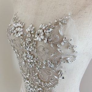 Sweet heart Rhinestone bodice applique for couture and dress, handcrafted crystal patch for couture, dance costume, bridal dress, ball gown