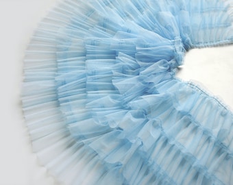 Baby blue ruffled tulle trim, light blue pleated mesh trim, tutu dress fabric, ruffle mesh, doll dress fabric, wedding decors, craft supply