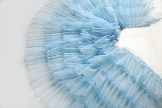 Baby blue ruffled tulle trim, light blue pleated mesh trim, tutu dress fabric, ruffle mesh, doll dress fabric, wedding decors, craft supply