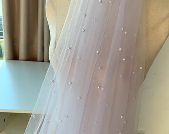 Tela de tul con cuentas de perlas de color morado suave, tela de tul suizo con perlas, fondo de utilería para cumpleaños de boda