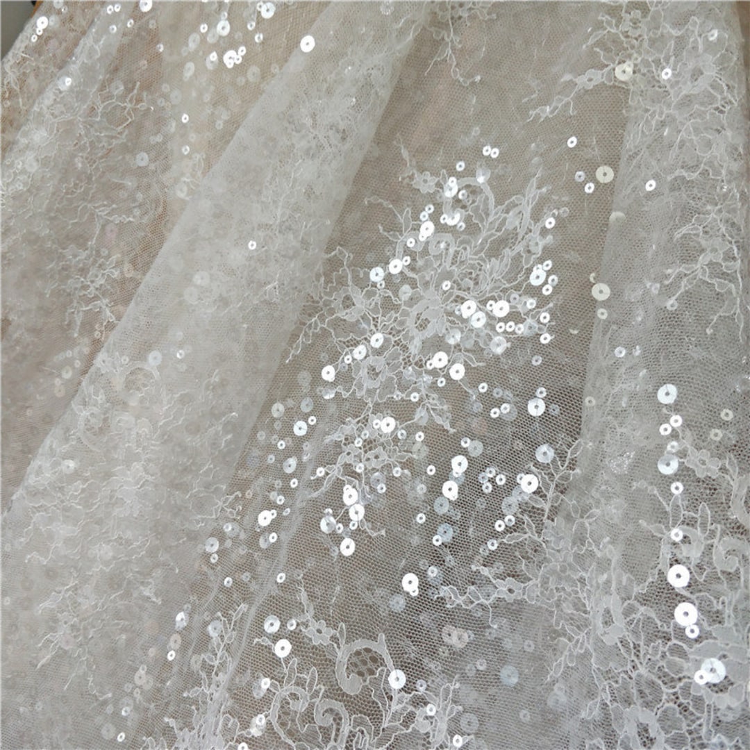 Chantilly Lace Fabric With Sequins for Bridal Dress - Etsy