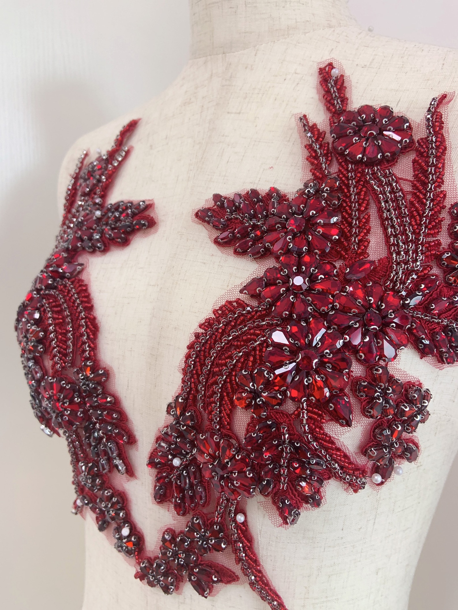 Wine Red Rhinestone Applique, Sparkle Crystal Applique, Crystal Bodice ...