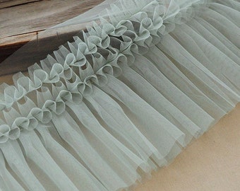 Soft tulle ruffles trim | sage green