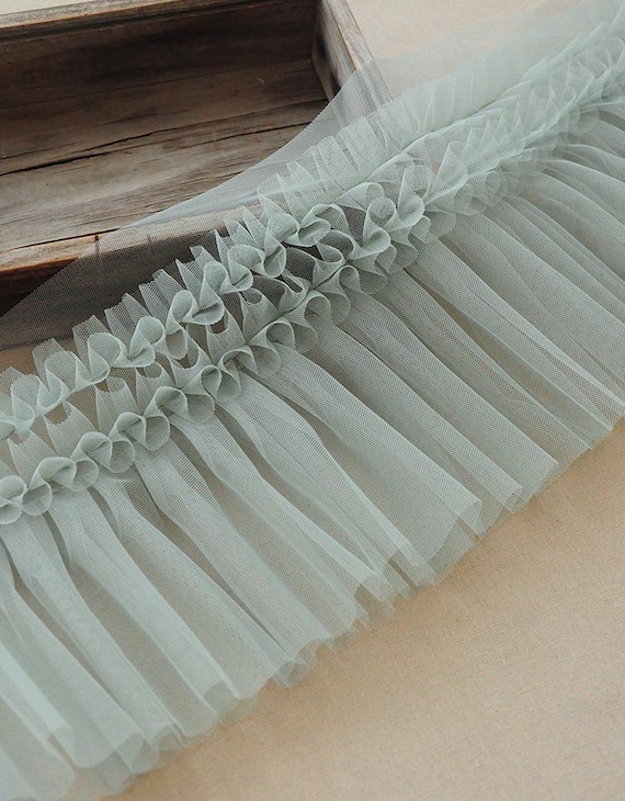 Soft tulle ruffles trim | sage green