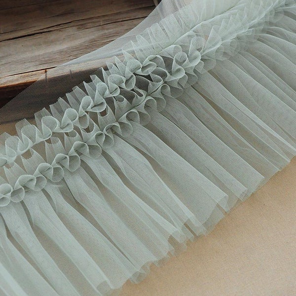 Soft tulle ruffles trim | sage green