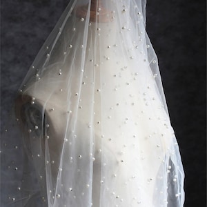 pearl bead tulle fabric, heavy bead mesh lace fabric, bridal tulle lace fabric with pearls image 2