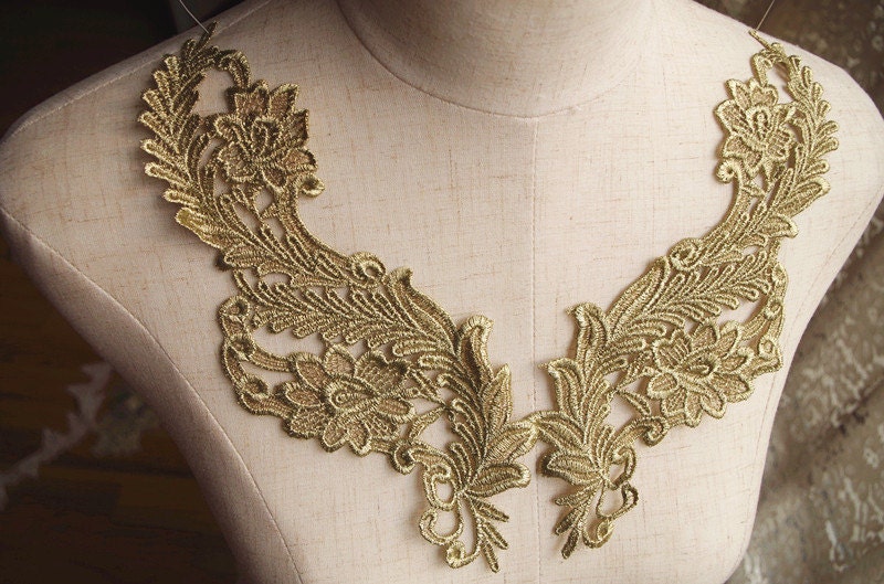 Gold lace applique by pairs metallic gold lace applique Etsy