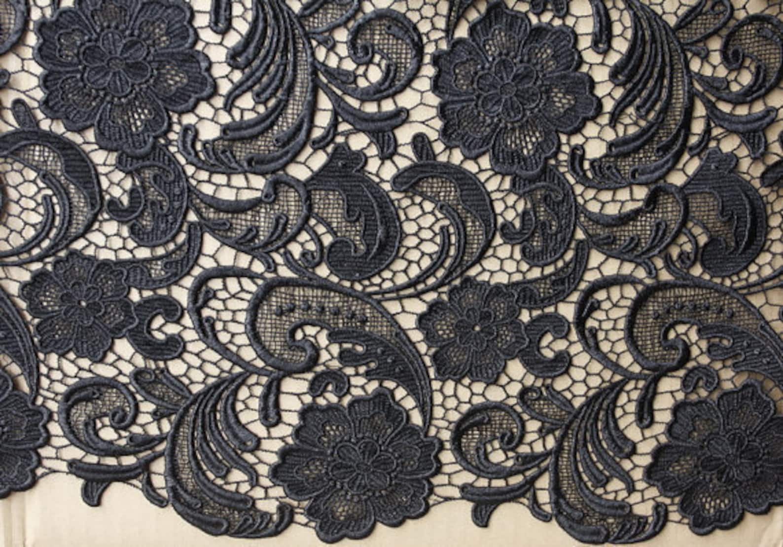 Black Lace Fabric Guipure Lace Fabric With Retro Floral Etsy