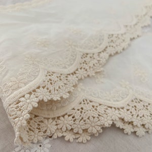 Ecru Cotton Lace trim, embroidered eyelet lace trim, cotton lace trim with exquisite florals, cotton eyelet lace trim by the yard