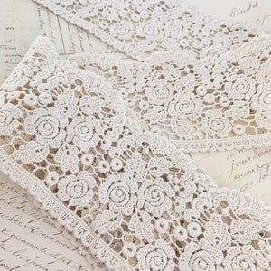 10 yards Cotton Lace Trim, garniture en dentelle de style vintage, dentelle en coton Guipure avec rose coton dentelle trim par yard, bordure en dentelle