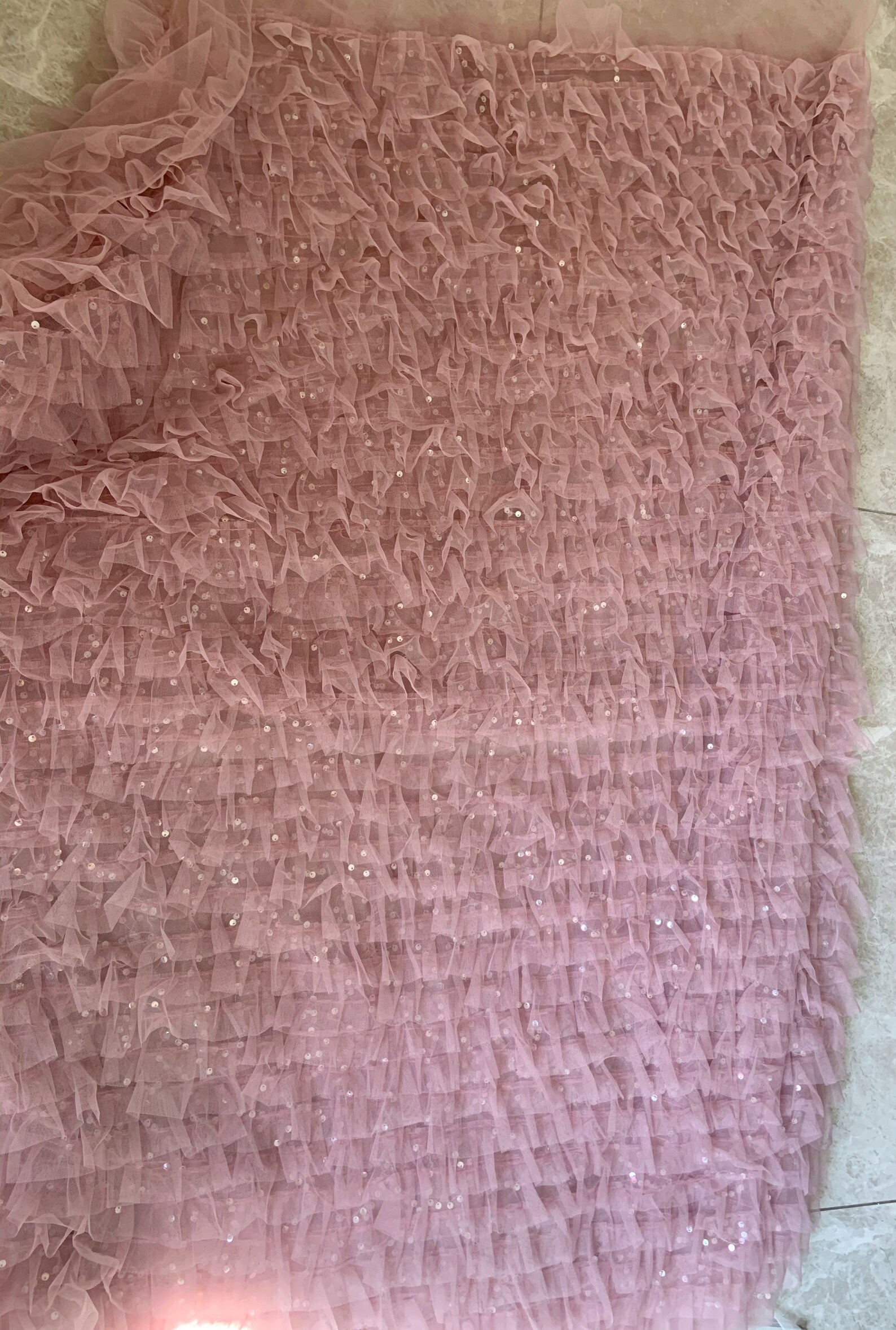 Mauve Pink Ruffle Fabric for Cake Dress With Sequins, Frilled Fabric ...
