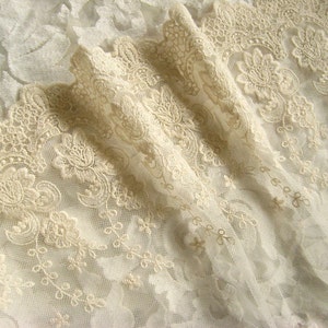 10 yards  Ivory lace trim, embroiderd lace with retro flowers, vintage trim lace, cotton lace WSCX015M