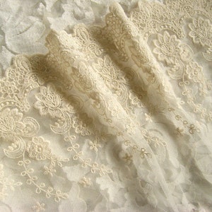 Ivory lace trim, embroidered lace with retro flowers, vintage trim lace, embroidered tulle lace tim, cotton lace