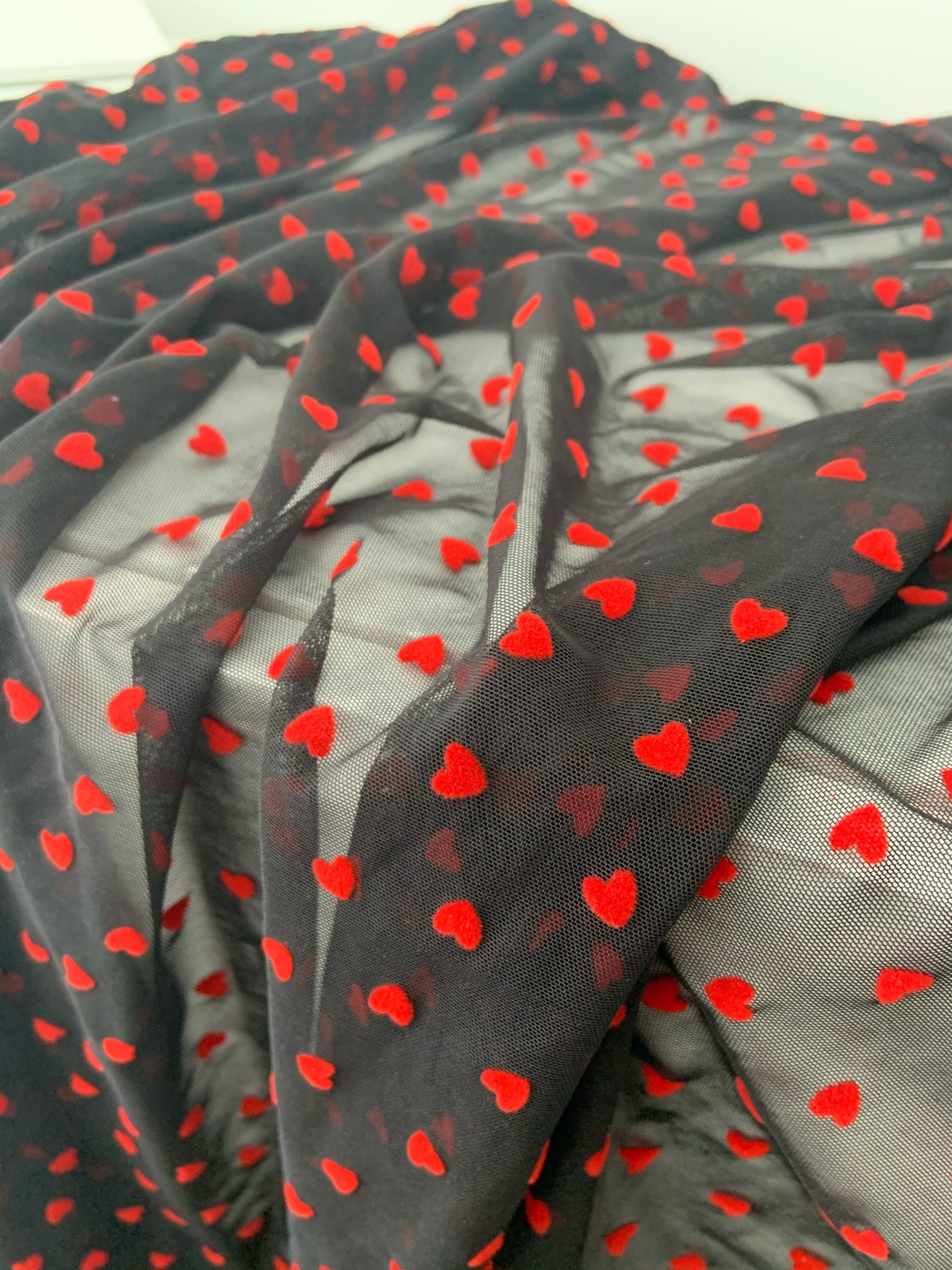 4 Way Stretch Tulle Fabric With Red Velvet Hearts, Pink Stretchy Mesh Fabric,  Elastic Tulle Fabric, Smooth, Well Drape -  Canada