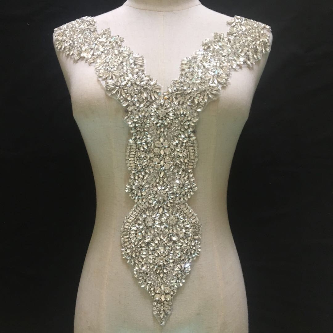 Large Rhinestone bodice applique crystal v neckline applique Etsy