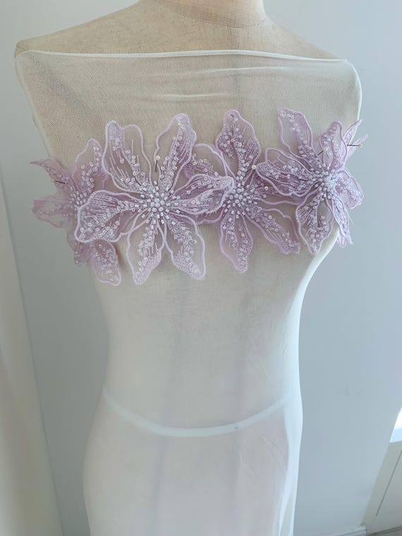 Purple bead organza flowers patch for dress garments dance costume