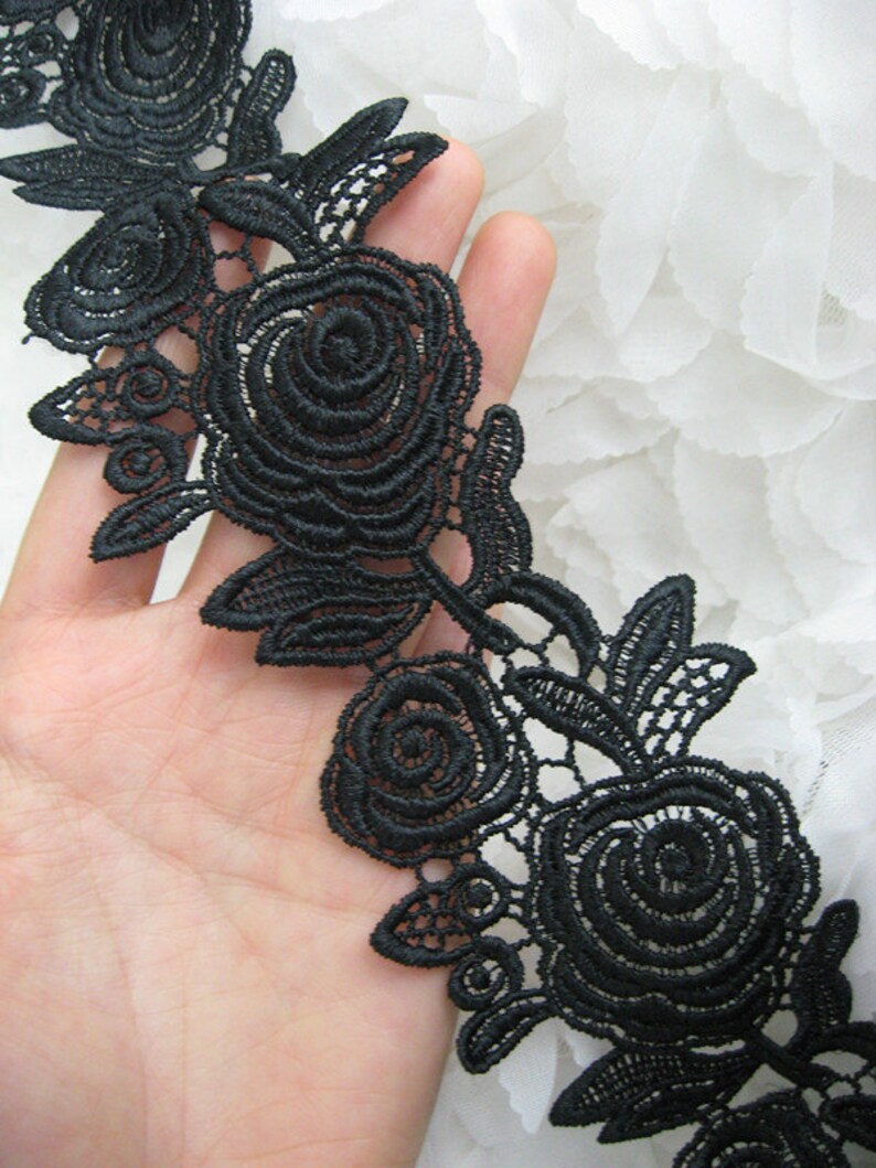 Black Lace Trim Embroidered Laceretro rose Lace Trim black Etsy