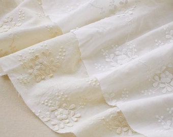 cotton lace fabric with 3D flowers, cotton embroidered lace fabric