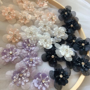 5 pcs handcrafted flowers applique, handmade flowers petals with rhinestone