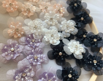 5 pcs handcrafted flowers applique, handmade flowers petals with rhinestone