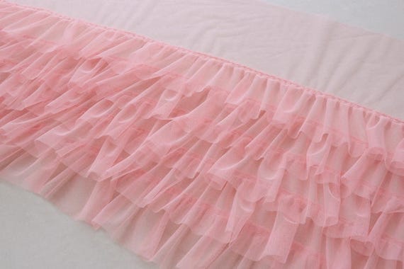 watermelon pink ruffled tulle trim, pink pleated mesh trim, tutu dress fabric, ruffle mesh, doll dress fabric, wedding decors, craft supply