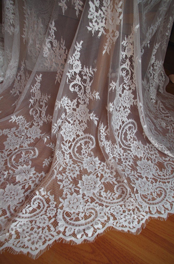 off white Chantilly lace fabric
