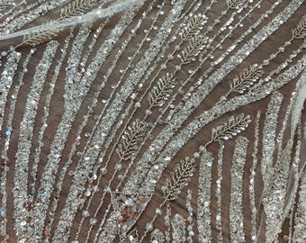 White Heavy Bead tulle fabric for dress alterations, wedding dress, prom dress