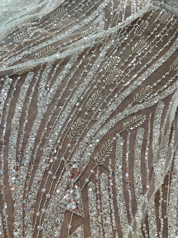 White Heavy Bead tulle fabric for dress alterations, wedding dress, prom dress