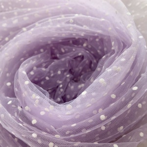 Light purple tulle Lace fabric with flocking polka dots