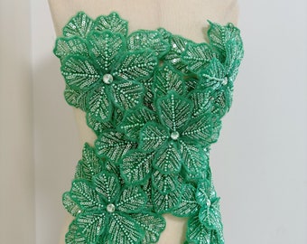 Green 3d bead flowers applique for couture dance costume