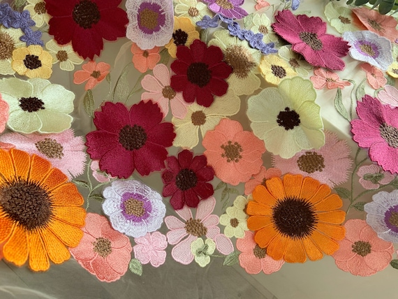 Colorful 3d flowers embroidered tulle lace fabric for couture, dress