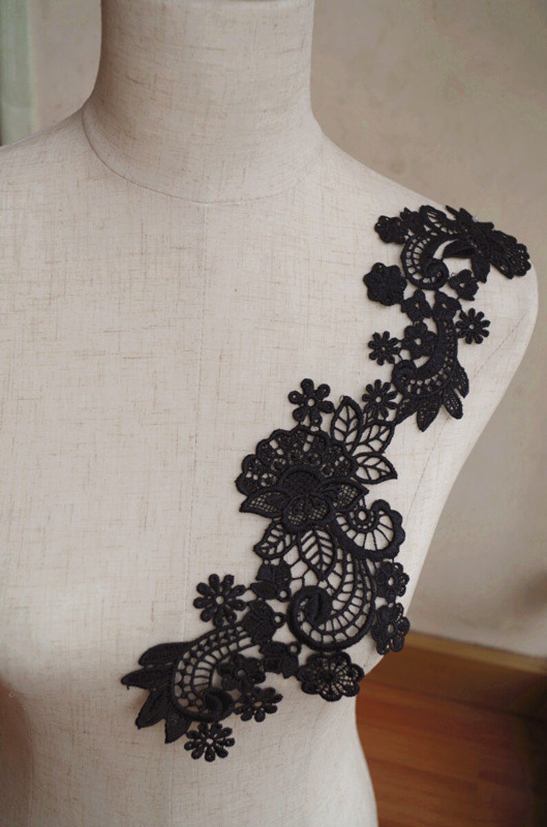 Black Lace Applique crochet lace applique venise lace | Etsy