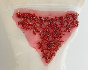 Red Rhinestone neckline, v neckline, rhinestone sweetheart neckline,  rhinestone applique for dress dance costume, rhinestone  necklace