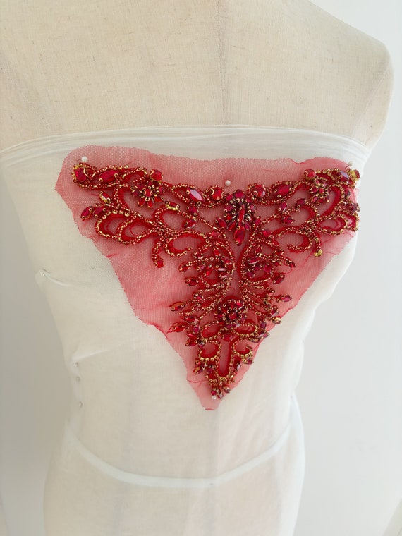 Red Rhinestone neckline, v neckline, rhinestone sweetheart neckline,  rhinestone applique for dress dance costume, rhinestone  necklace