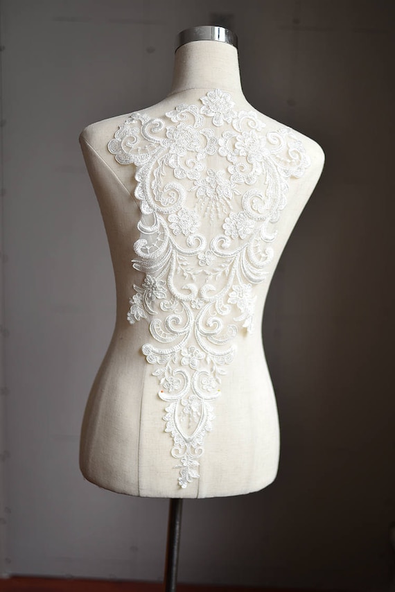 heavy bead Lace Applique, embroidered bodice lace applique, lace bodice for bridal dress altering, bridal lace applique, bead bodice