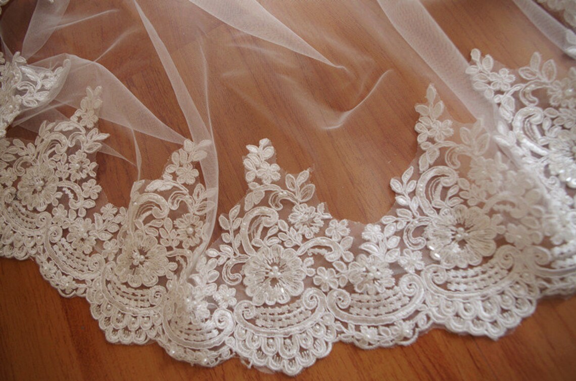 Pearl Beaded Lace Trim Bridal Lace Trim Ivory Alencon Lace Etsy